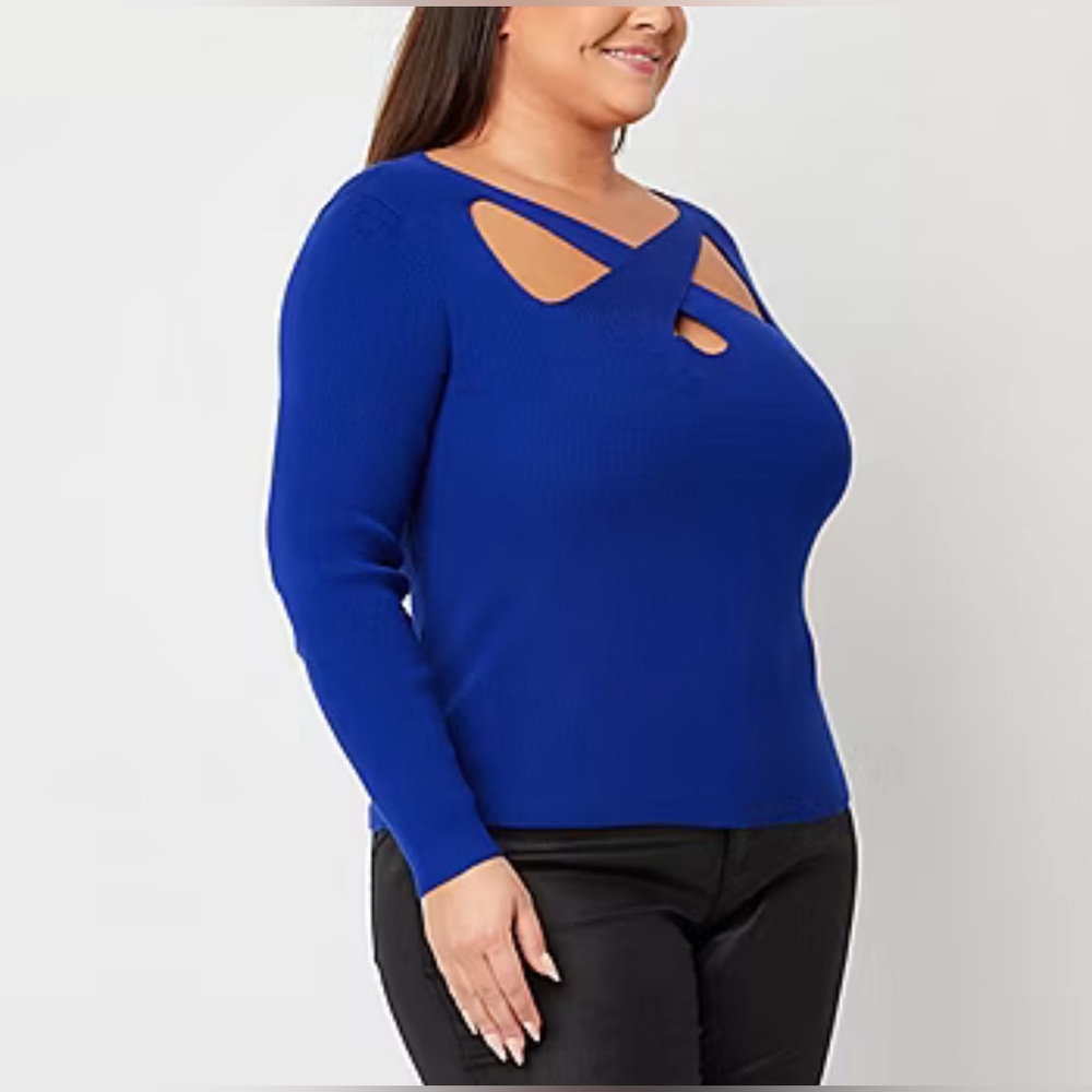 Bold Elements Women’s 3X Keyhole Front Pullover Sapphire Blue Ribbed Swe…